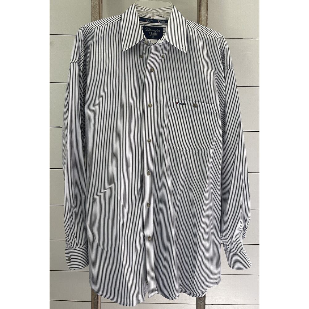 Wrangler Classic Men's White Stripe Button Front Shirt Long Sleeve Western XL